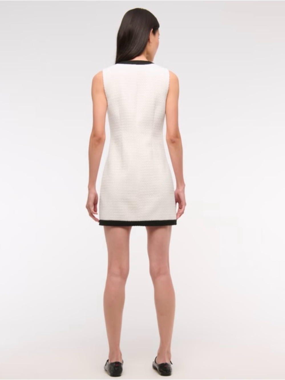 Abercrombie & Fitch Mara Tweed Cream Mini Dress with Black Trim - Picture 8 of 9